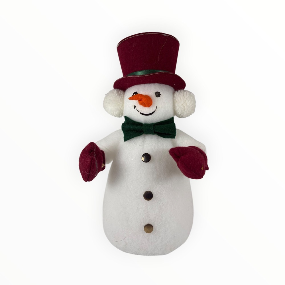 Unbranded Snowman Figurine Unisex 11in White Excellent Burgundy Top Hat Decor